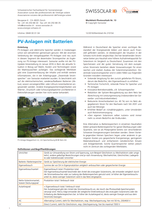 Merkblatt PV Speicher